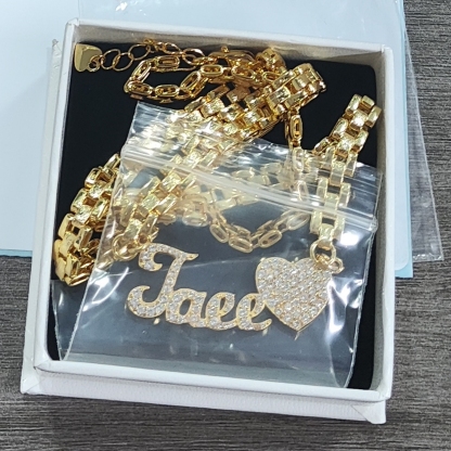 Shiny 6.5mm Rx Chain Zirconia Heart Name Custom Necklace