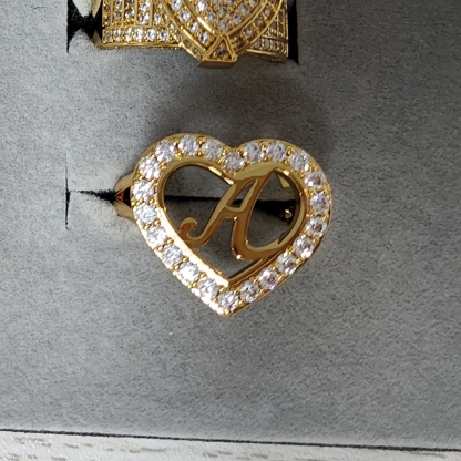 Heart Zricon Gold Plated Letter Ring Personalized Custom Initial Ring