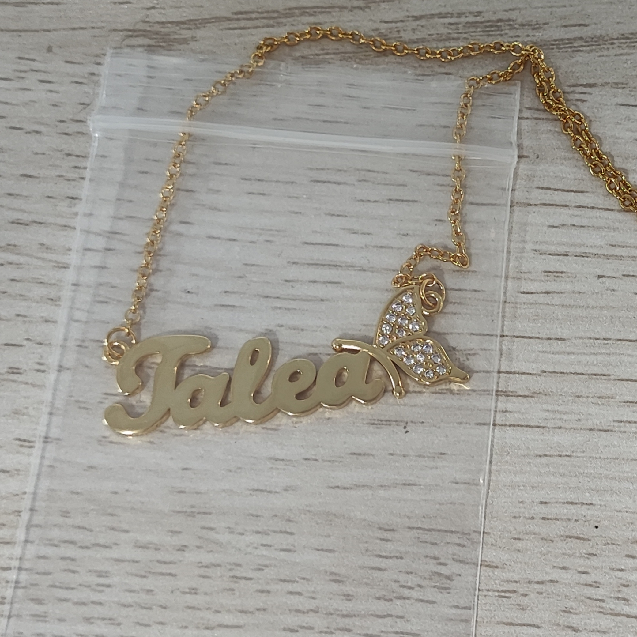 Butterfly Nameplate Custom Gold Plated Name Necklace