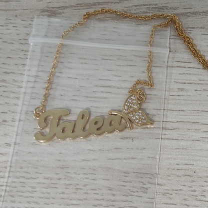 Butterfly Nameplate Custom Gold Plated Name Necklace