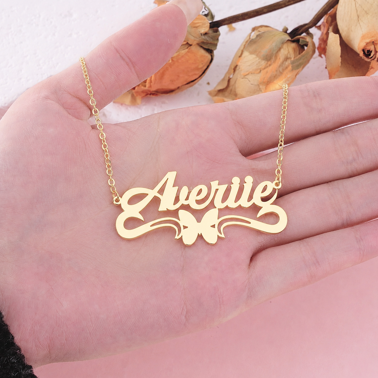 Butterfly Name Necklace Gold Plated Custom Name Necklace