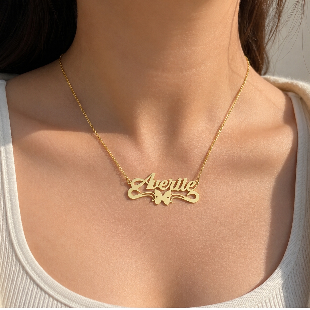 Butterfly Name Necklace Gold Plated Custom Name Necklace