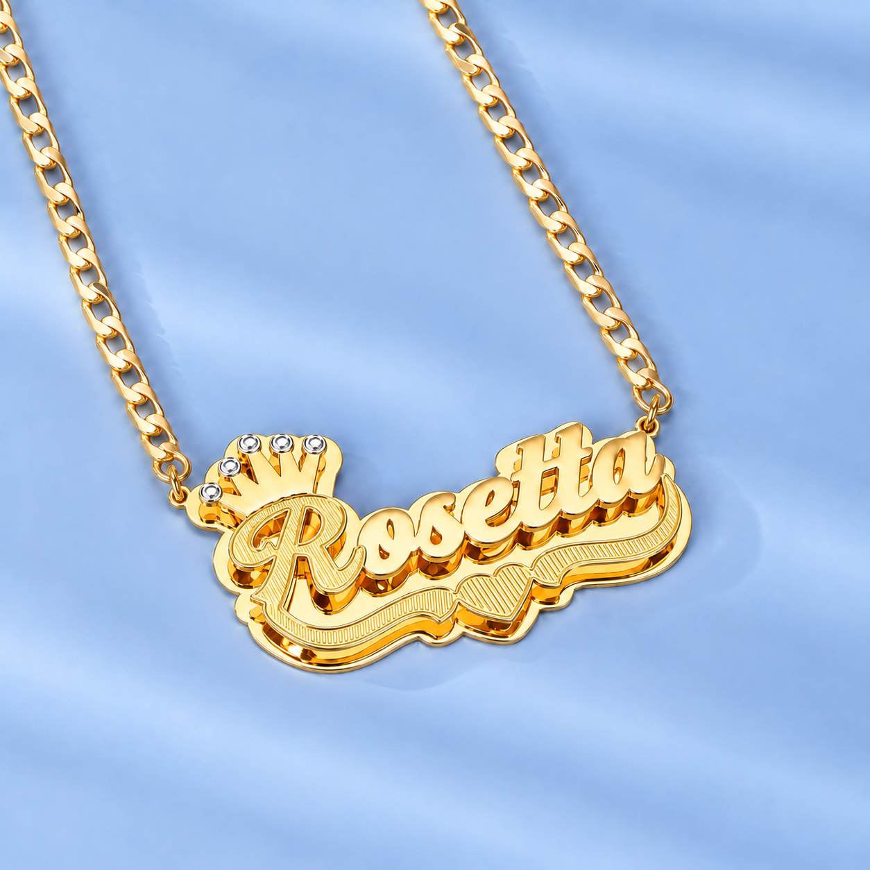 Gold Plated Personalized Doule Plated Name Necklace with Crown