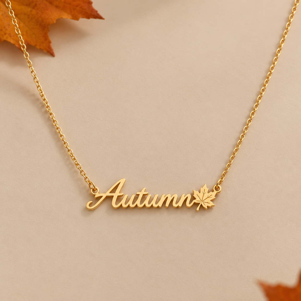 Gold Plated Maple Leaf Necklace Personalized Custom Name Necklace Autume Jewelry