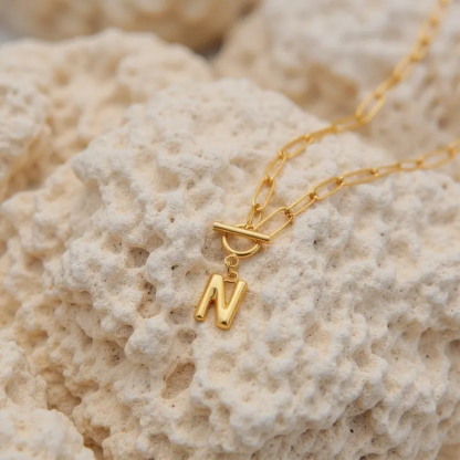 Personalized Initial Letter Necklace With Paper Clip Chain 