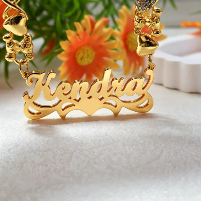 Teddy XOXO Chain Custom Heart Name Necklace Gold Plated Double Plated Name Necklace