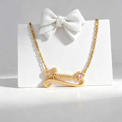Gold Plated Custom Birthstone Heart Name Necklace