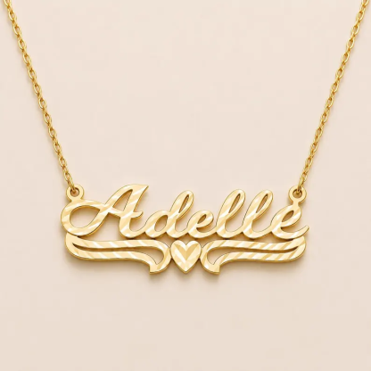 Diamond Cut Heart Name Necklace Gold Plated Custom Name necklace