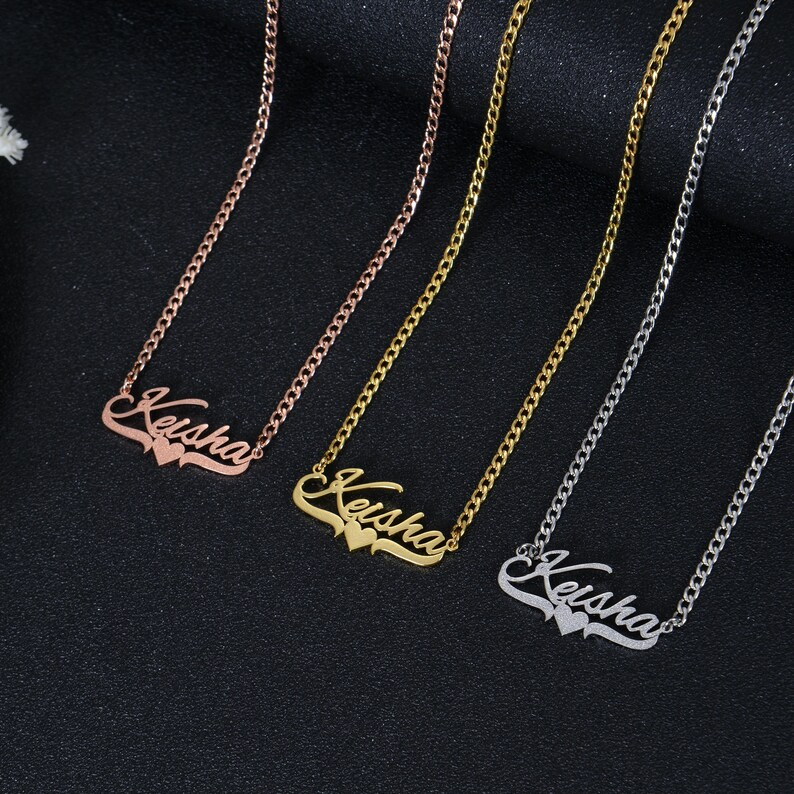 Custom Shiny Bling Heart Name Necklace 