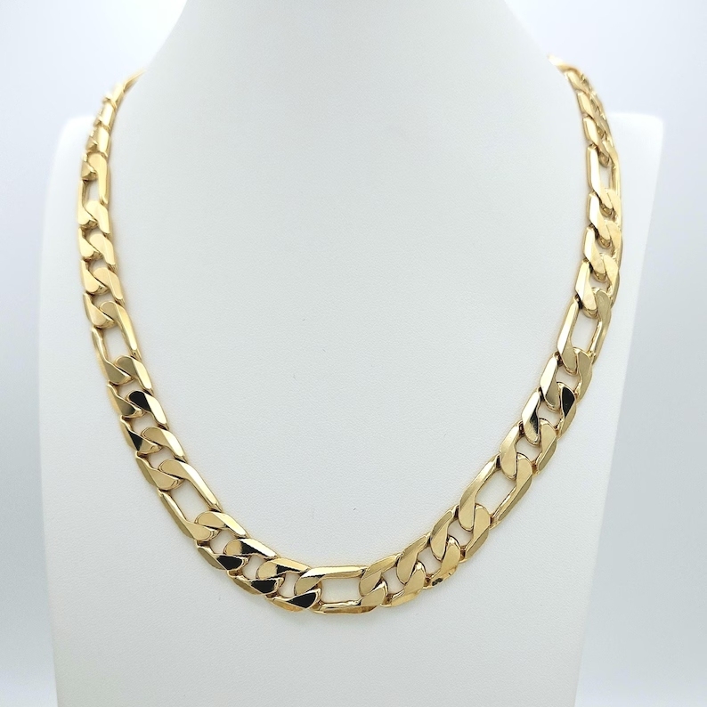 14k Gold Plated Large 12mm Flat Figaro Chain Necklace