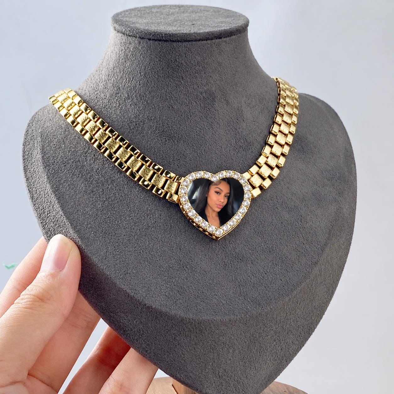 Rx Chain Heart Love Photo Pendant Personalized Photo Necklace