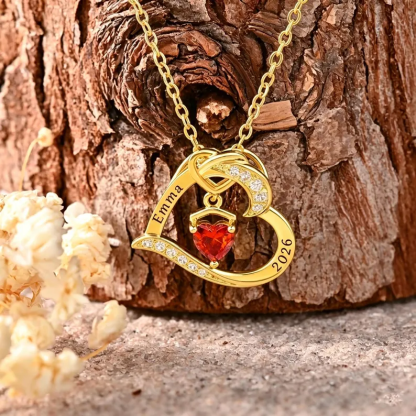 Custom Love Heart Pendant Necklace Engraved Name Necklace with Birthstone