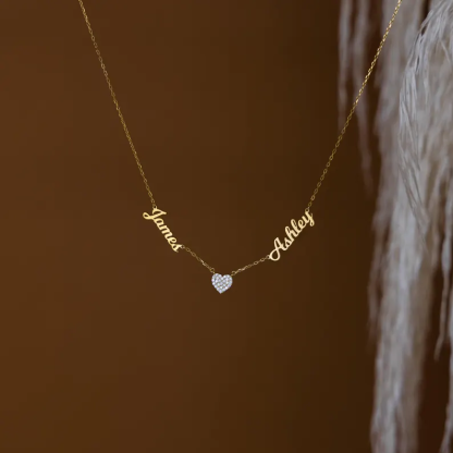 Custom Couple Two Names Necklace Diamond Heart Name Necklace