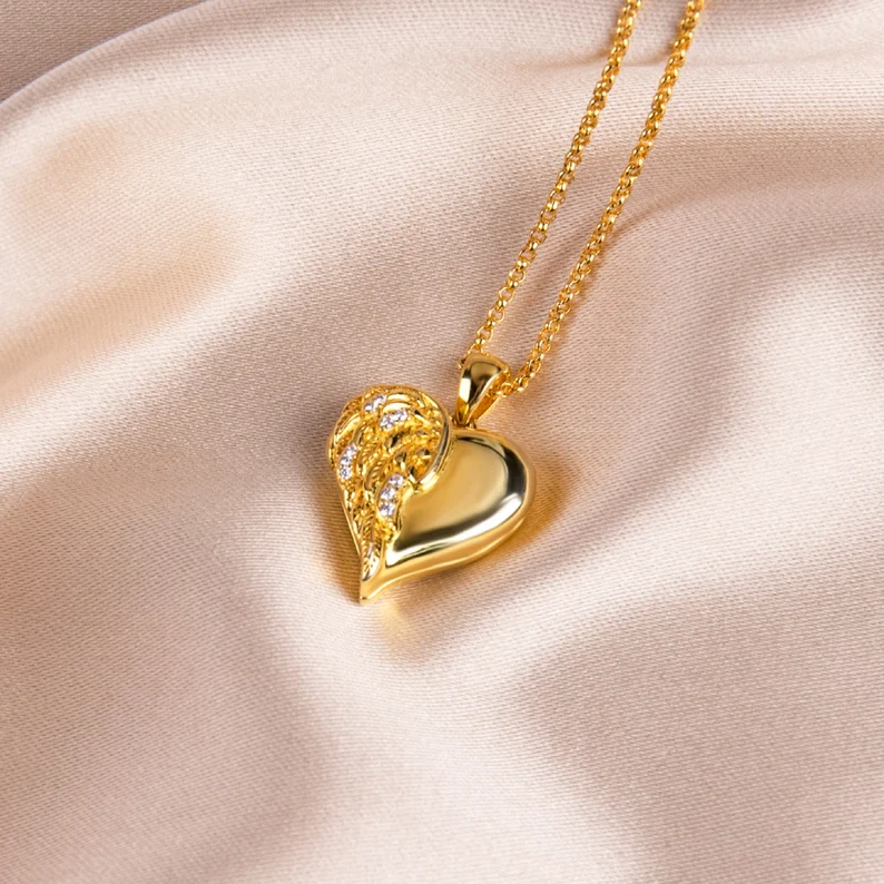 Angel Wings with Tennis Chain Gold Plated Personalized Circular Pendan