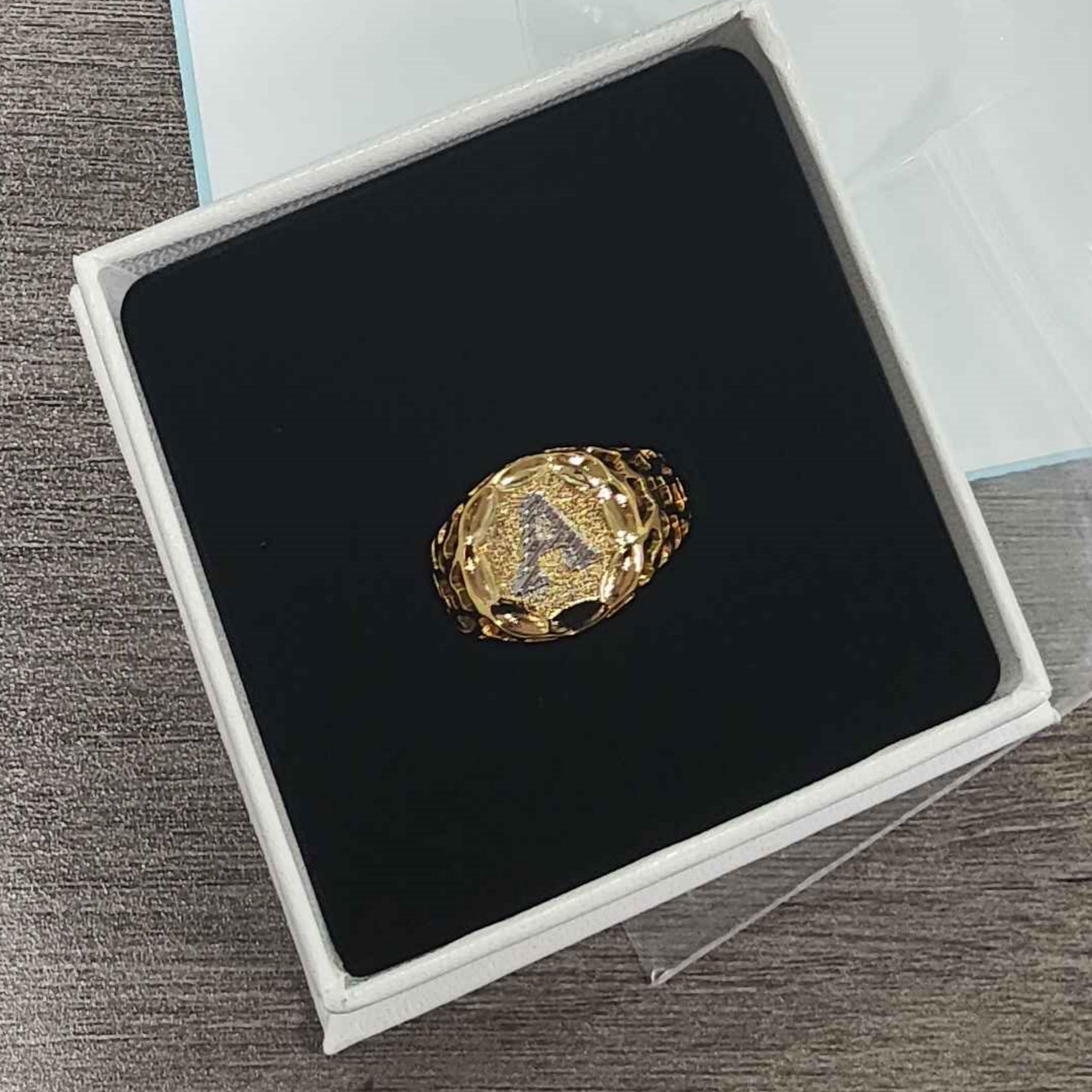 Nugget Ring Gold Men's Circle Initial Ring Personalized Letter Ring