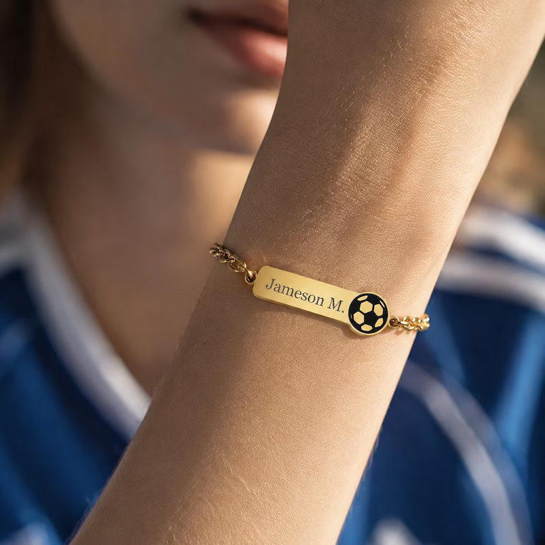  Gold Plated Custom Football Name Bracelet Engraved Bar Bracelet