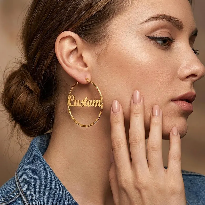 Personalized Name Hoop Earrings Gold Plated Custom Name Earrings 