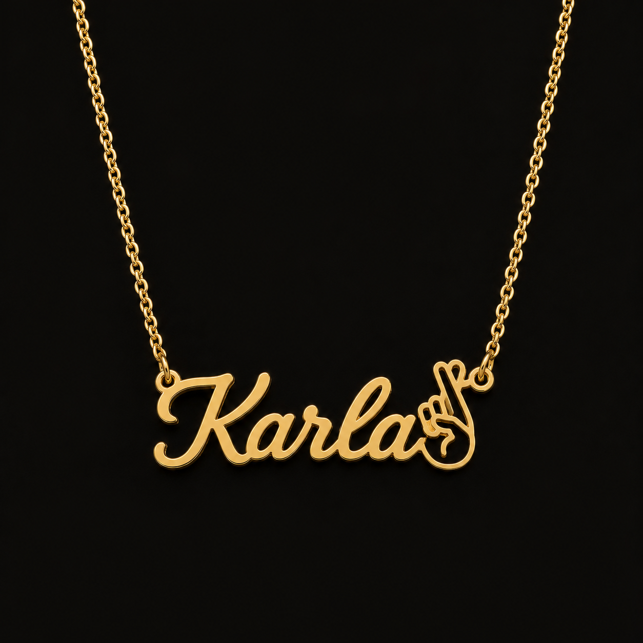Wish for Luck Crossed Fingers Nameplate Necklace Gold Plated Personalized Name Necklace