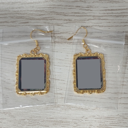 Gold Plated Custom Square Photo Dangle Earrigs Vintage Style