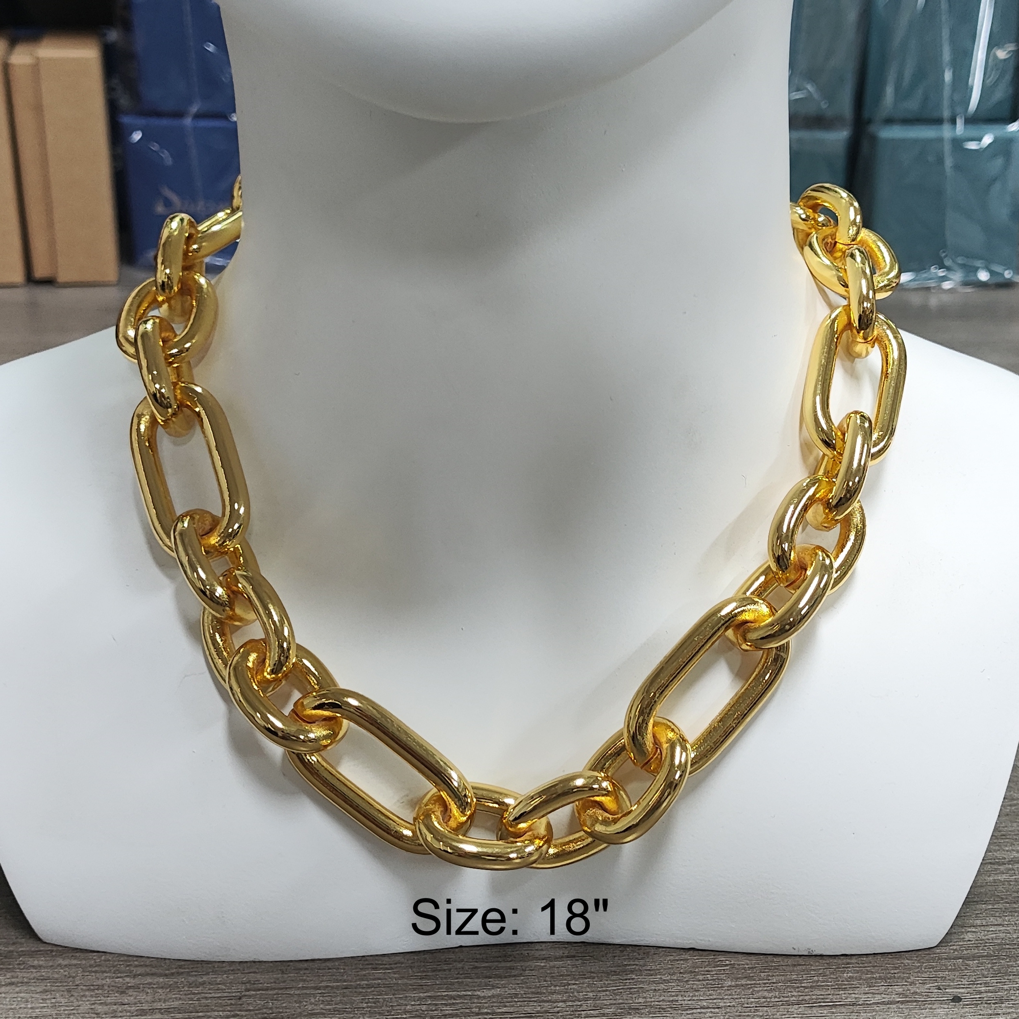 14k Gold Plated Italian Mixed Trombone Chunky Link Chain Necklace