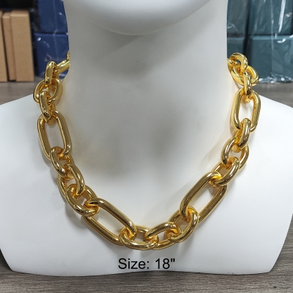 14k Gold Plated Italian Mixed Trombone Chunky Link Chain Necklace