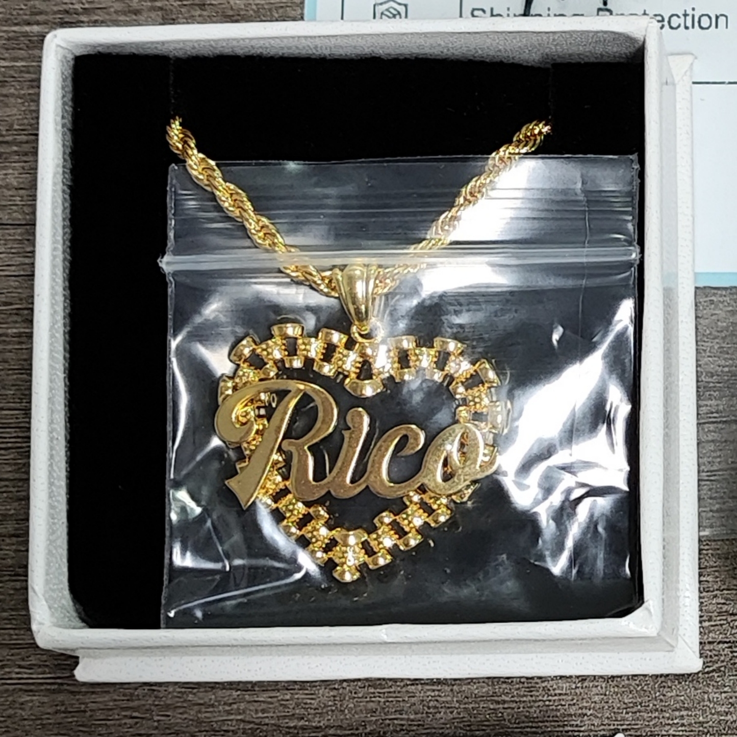 Custom RX Style Heart Love Nameplate Gold Plated Name Necklace