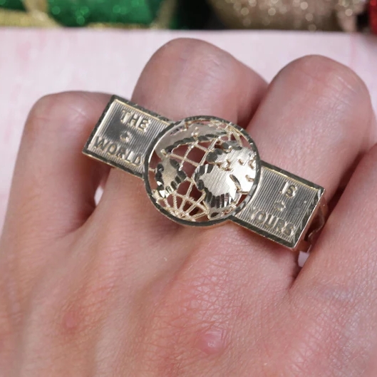 The World is Yours Two Finger Ring Gold Plated Globe Earth Planet World Map Ring