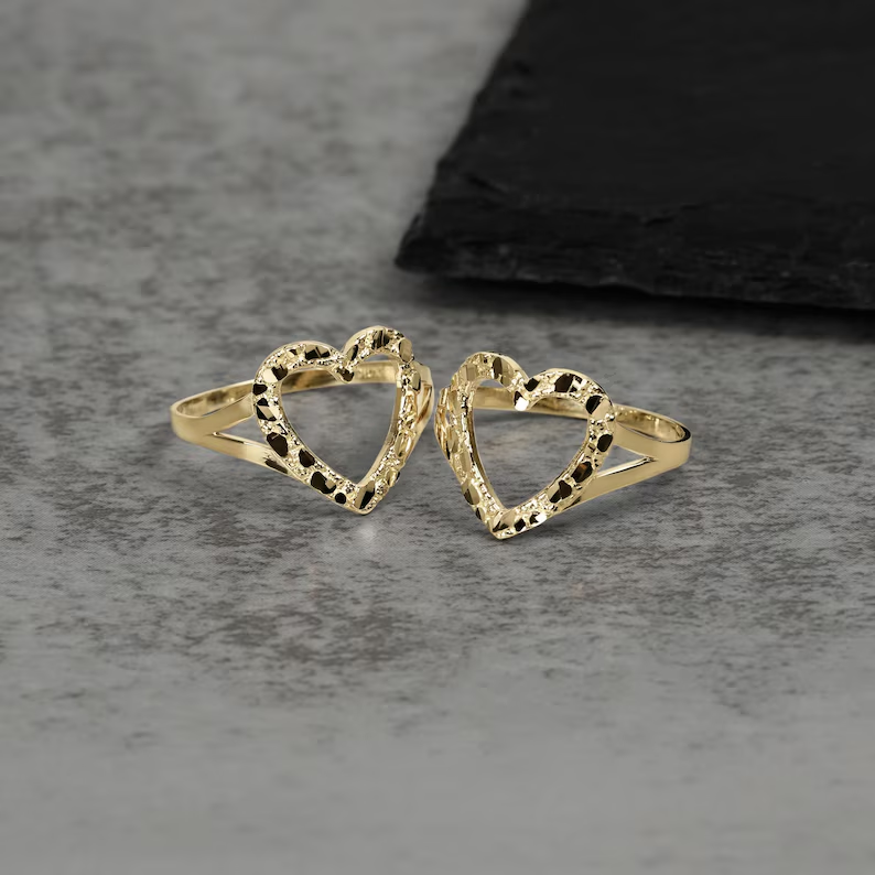 Gold Plated Hollow Heart Nugget Ring