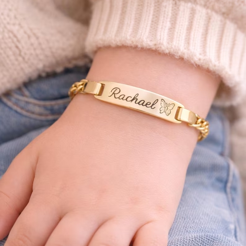 Custom Name Bracelet Gold Plated Baby Name Bracelet with Butterfly