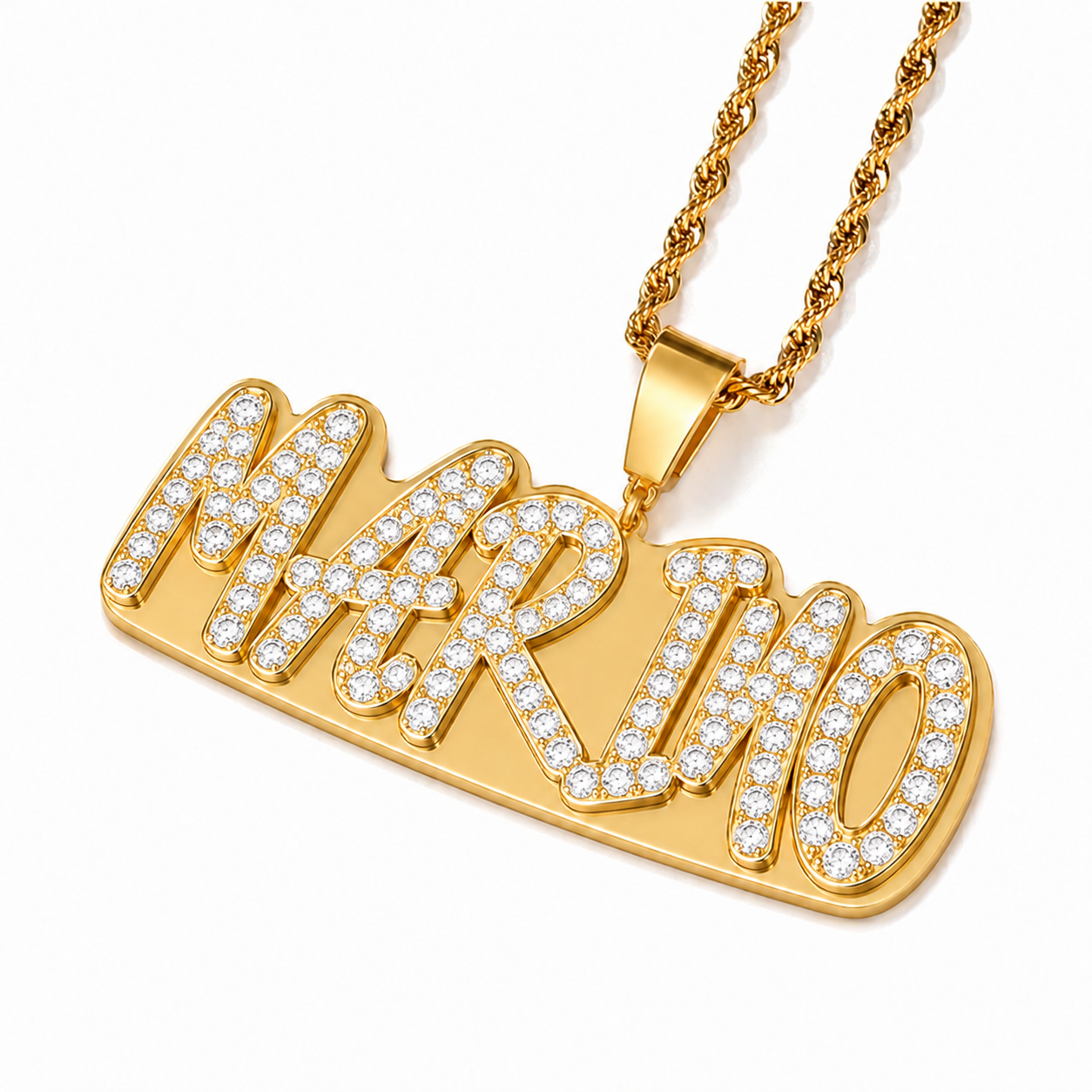 Shiny Diamonds Double Plate Name Necklace Gold Plated Personalized Name Necklace