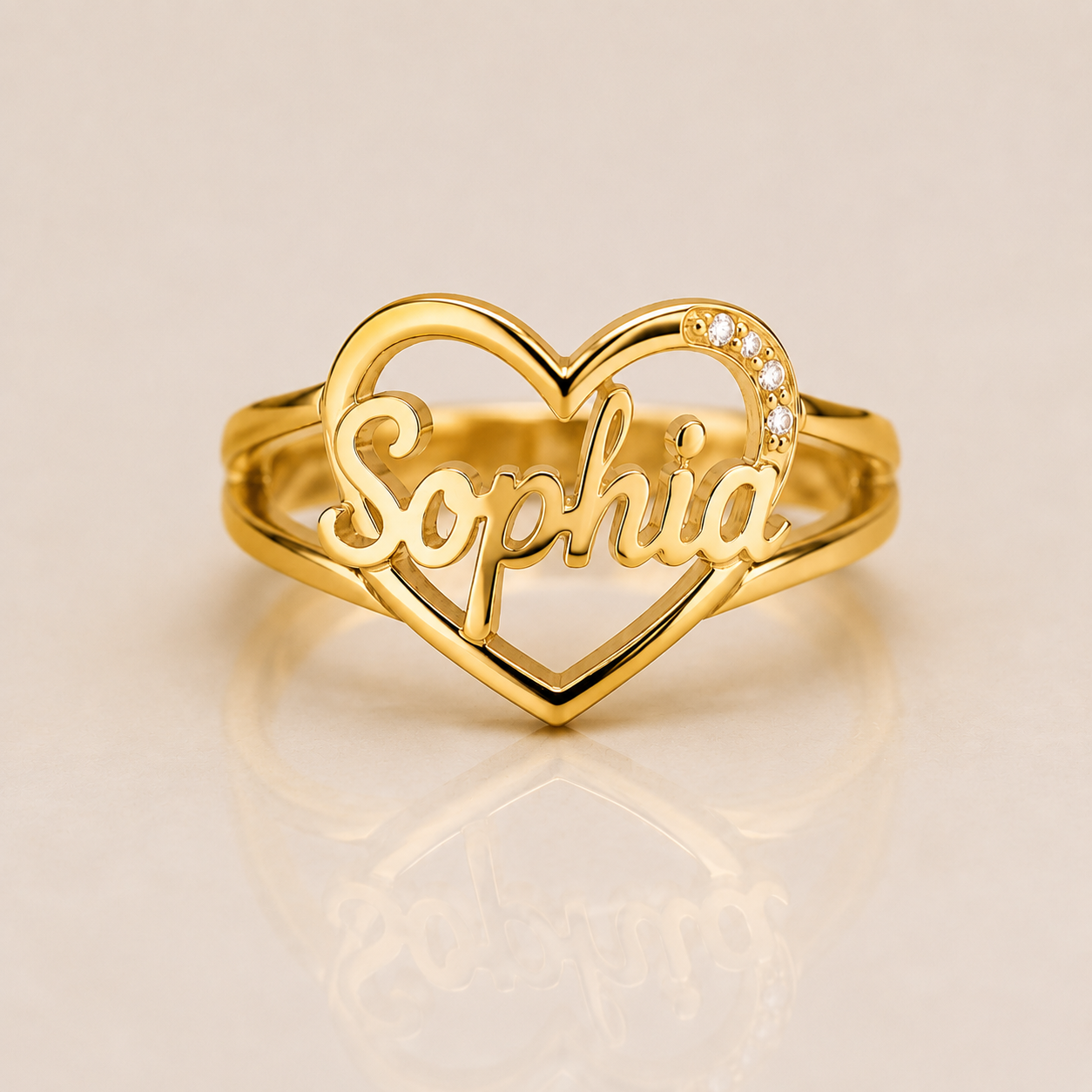 Bling CZ Heart-shaped Name Ring Gold Plated Personalized Custom Name Ring