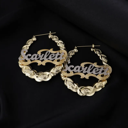 Personalized Custom Two Tone Name Earrings XO Bamboo Earrings
