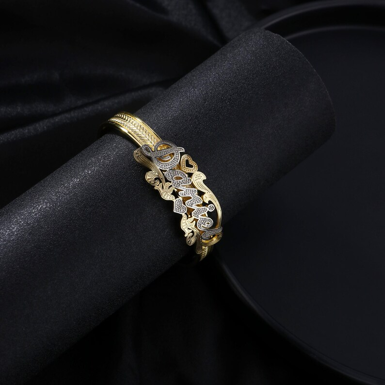 Two Tone Nameplate Bangle Personalized Custom Gold Plated Name Bracelet