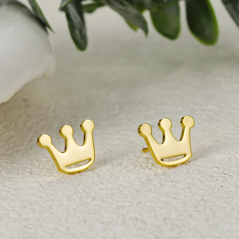 Gold Plated Crown Earrings Stud Earrings 