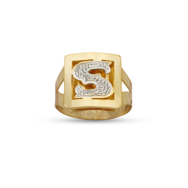 Personalized Gold Plated Two Tone Initial Ring