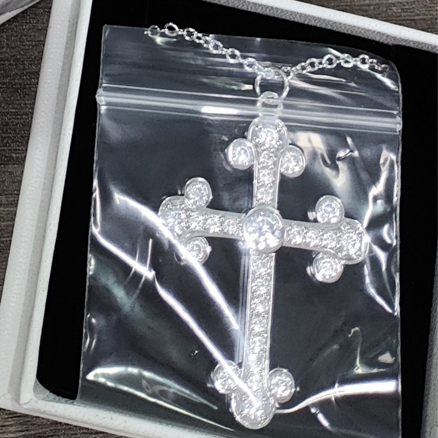 Rope Chain White Gold Plated Cross Pendant Necklace 