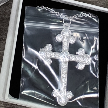 Rope Chain White Gold Plated Cross Pendant Necklace 