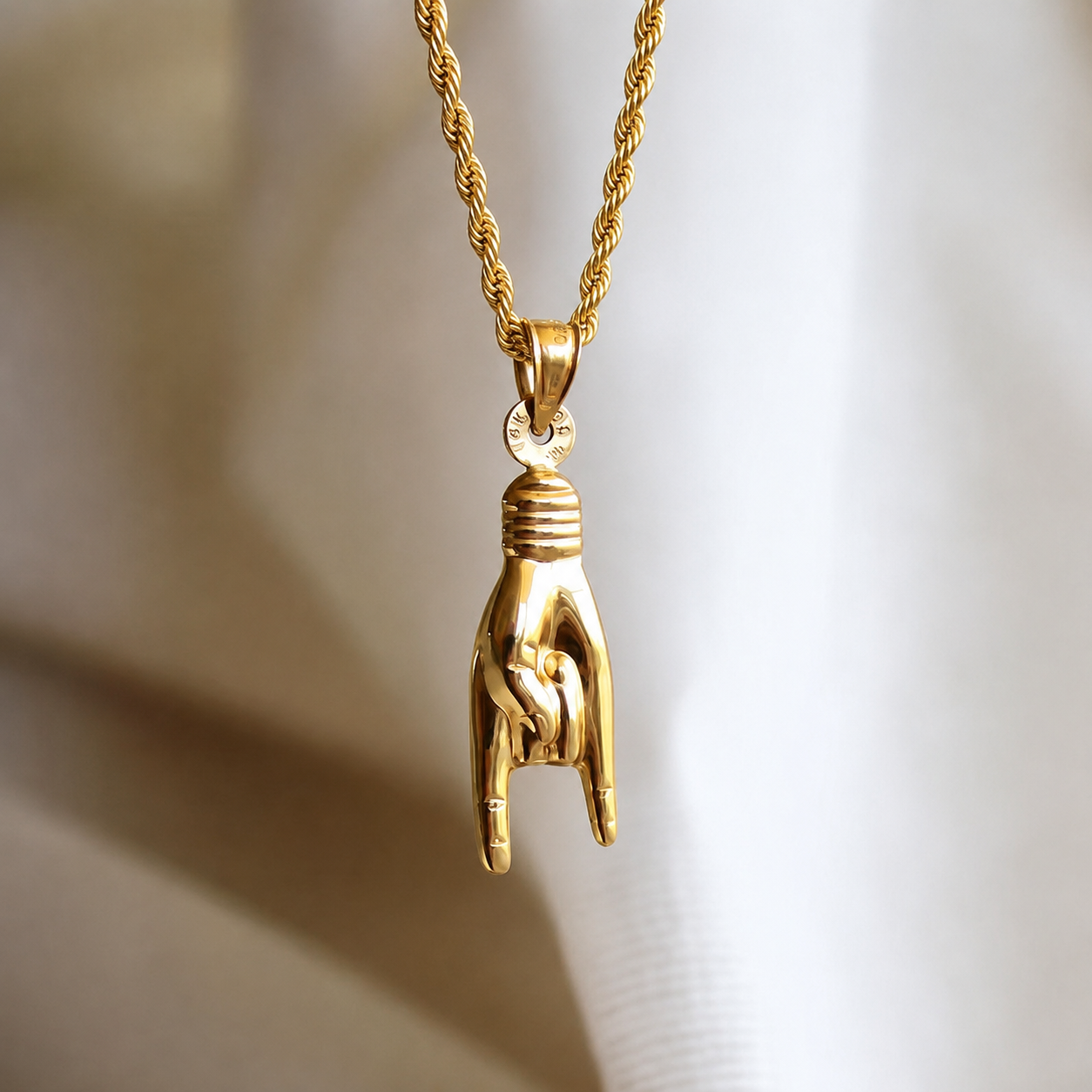 14k Gold Plated Roll Hand Sign Pendant Necklace