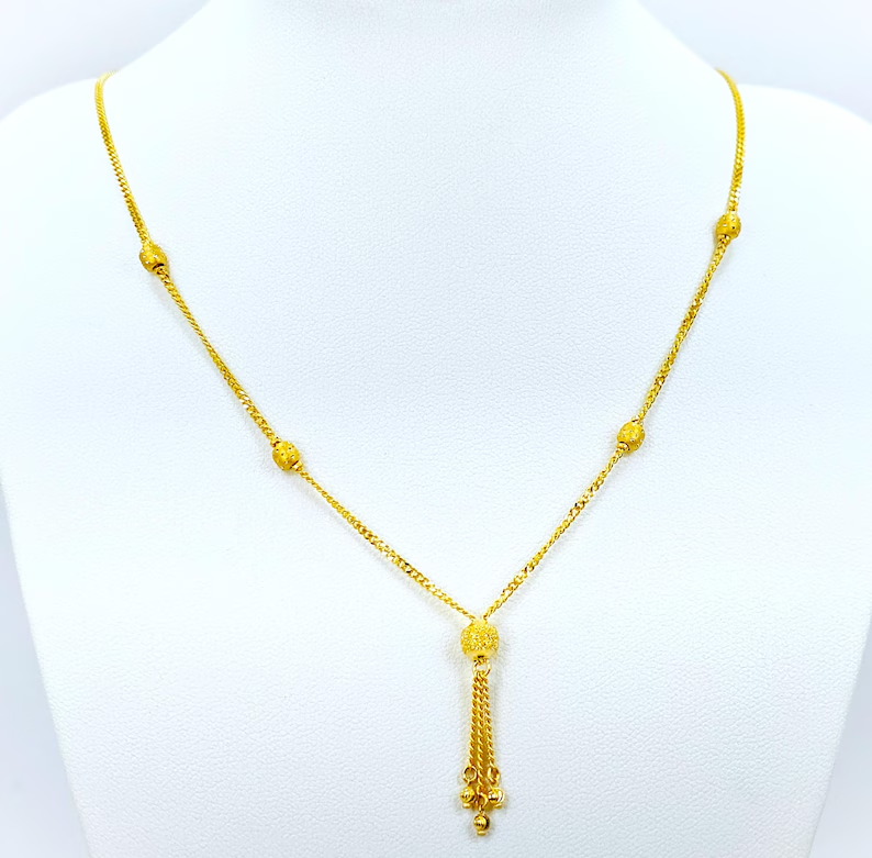 14k Gold Plated Beads Dangler Chain Necklace