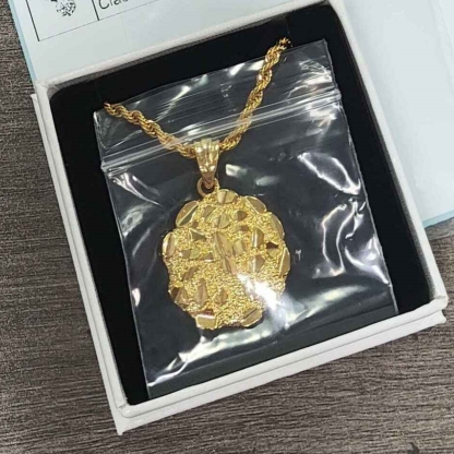 Gold Plated Nugget Circle Round Pendant Classic Style Necklace