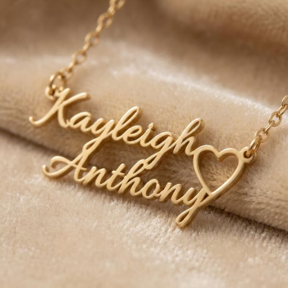 Two Name Heart Nameplate Necklace Personalized Gold Plated Name Necklace