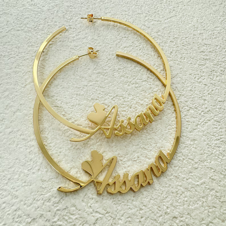 Gold Plated Personalized Hoop Name Earrings