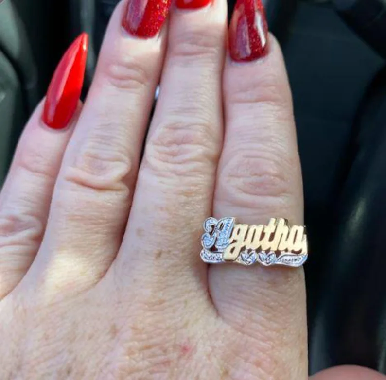 Two Tone Double Hearts Name Ring Personalized Custom Name Ring