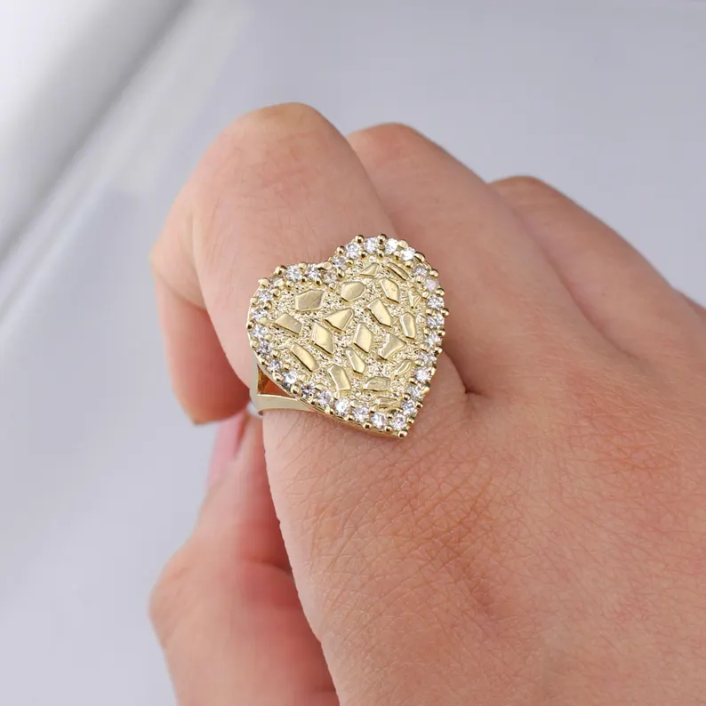 Love Heart CZ Nugget Ring Gold Plated Heart Ring
