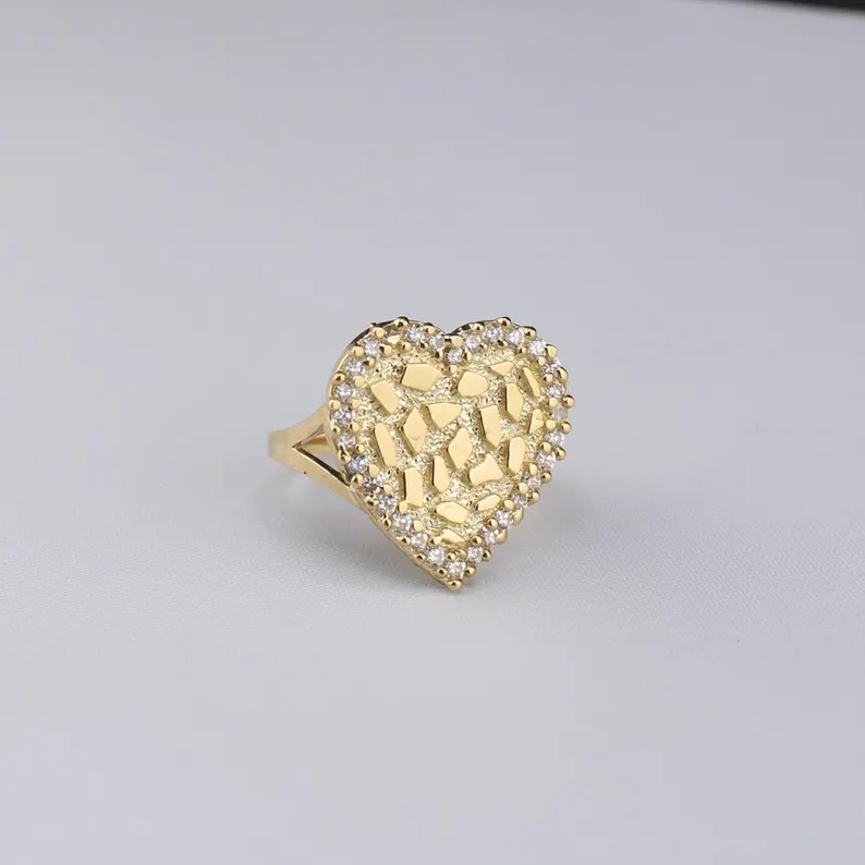 Love Heart CZ Nugget Ring Gold Plated Heart Ring