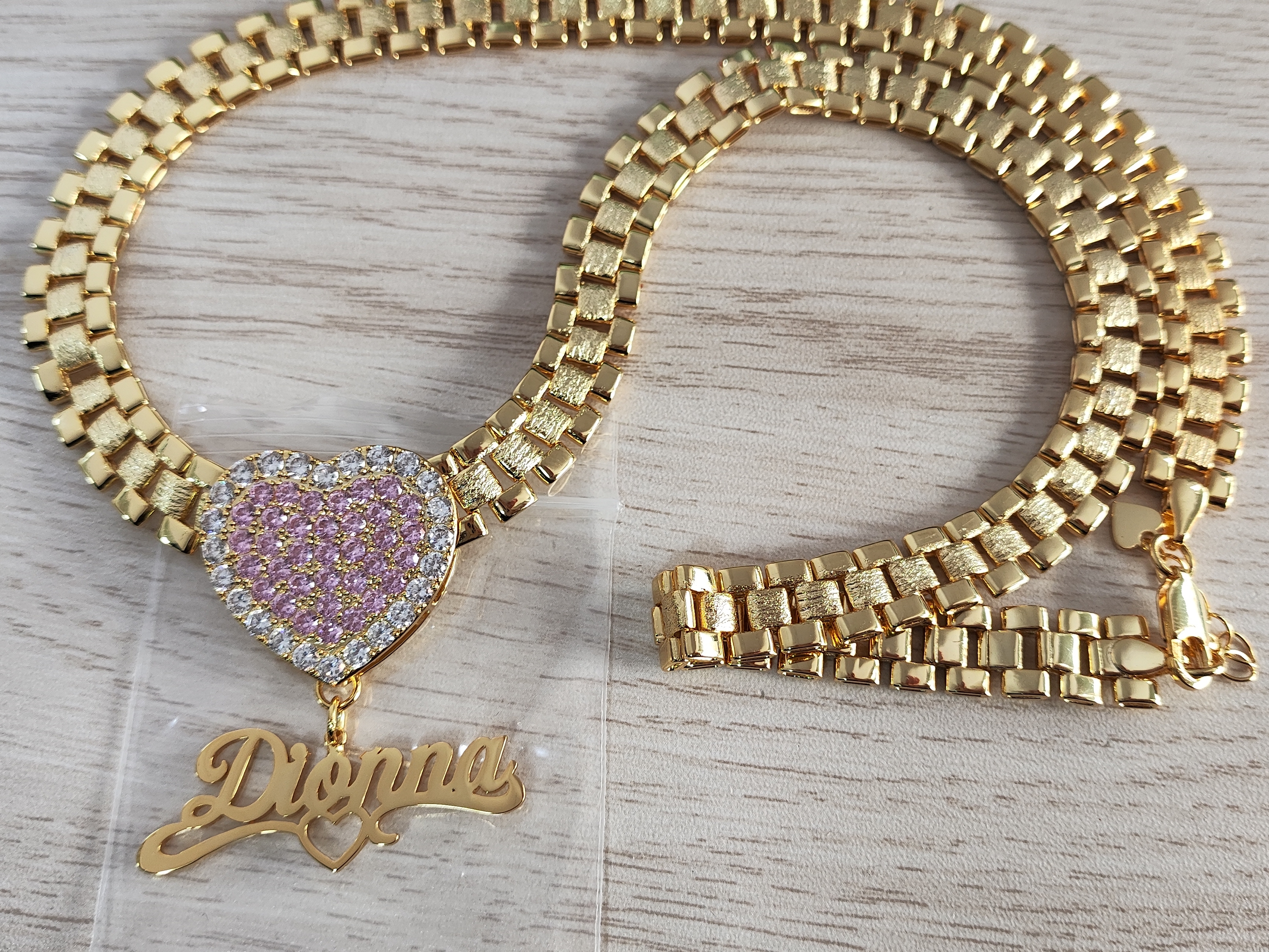 Custom RX Chain Pink Heart Personalized Name Necklace