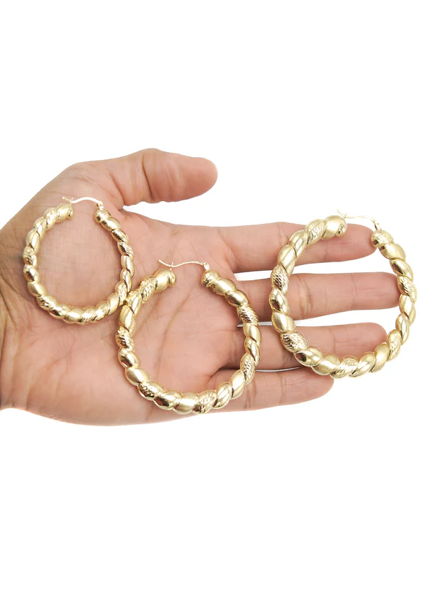 60mm Gold Plated Twist Hoop Earrings