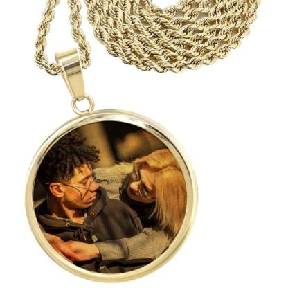 Gold Plated Personalized Round Photo Pendant Necklace