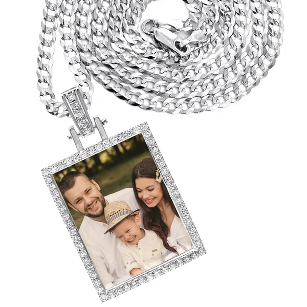 CZ Personalized Rectangle Photo Pendant Necklace