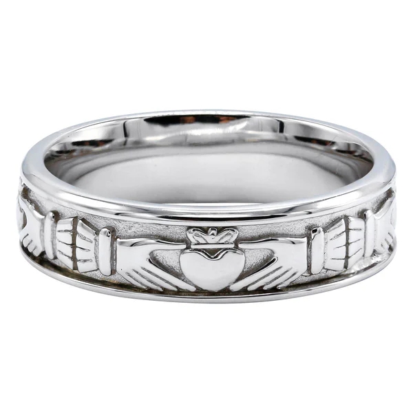 Mens White Gold Plated Crown Heart Ring